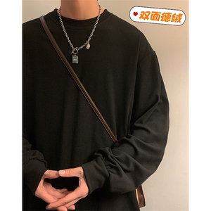 冬款纯色潮牌复古圆领内搭打底衫保暖双面德绒长袖T恤T21658-P38图片