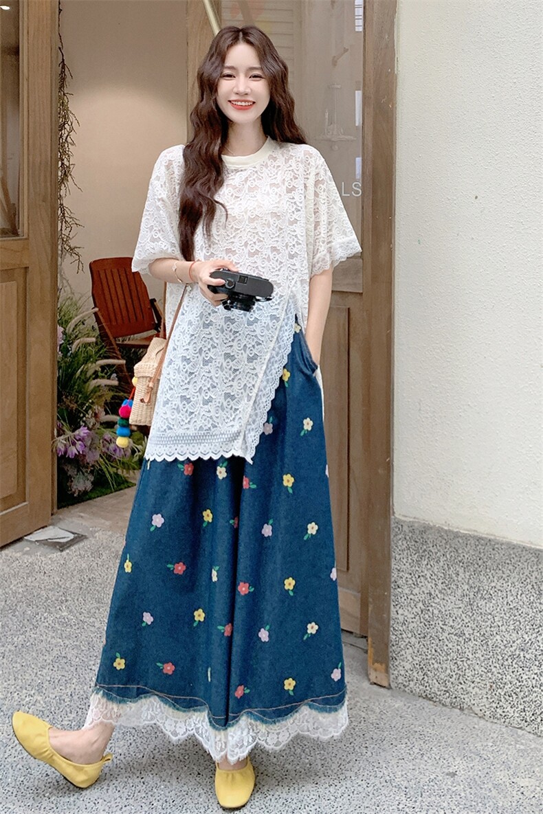 新款蕾丝T+印花牛仔裤622-P165-K238,女装套装/套裙,2C317