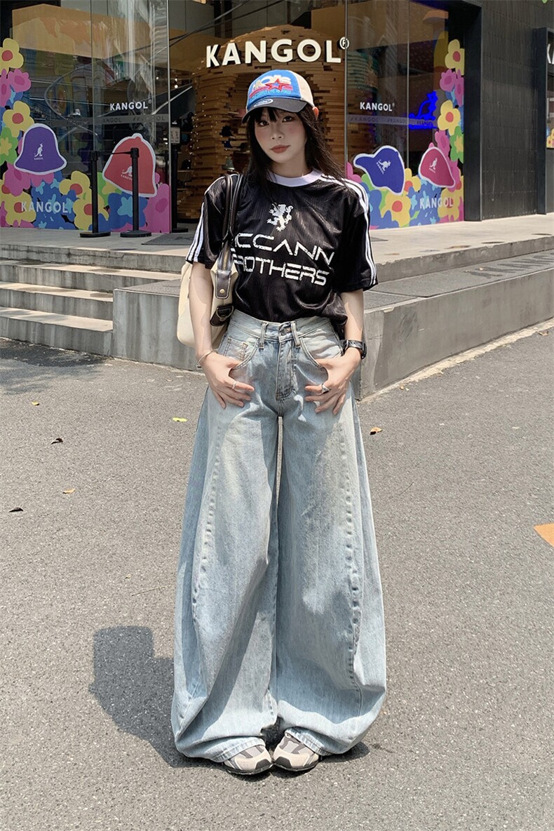 水洗阔腿牛仔裤男女薄款2026新款美式宽松垂感拖地裤YD9012-P75,男装牛仔裤,星座509