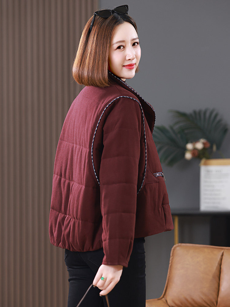 2025冬装新款短款明线装饰翻领棉衣外套,女装棉衣/棉服,雪樱依海