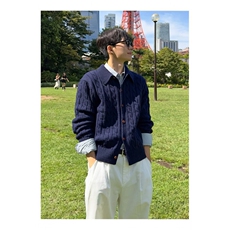 新款开衫毛衣美式复古慵懒风V领针织衫男纯色外套513AKS2597P52，男装针织衫/毛衣，星座513A