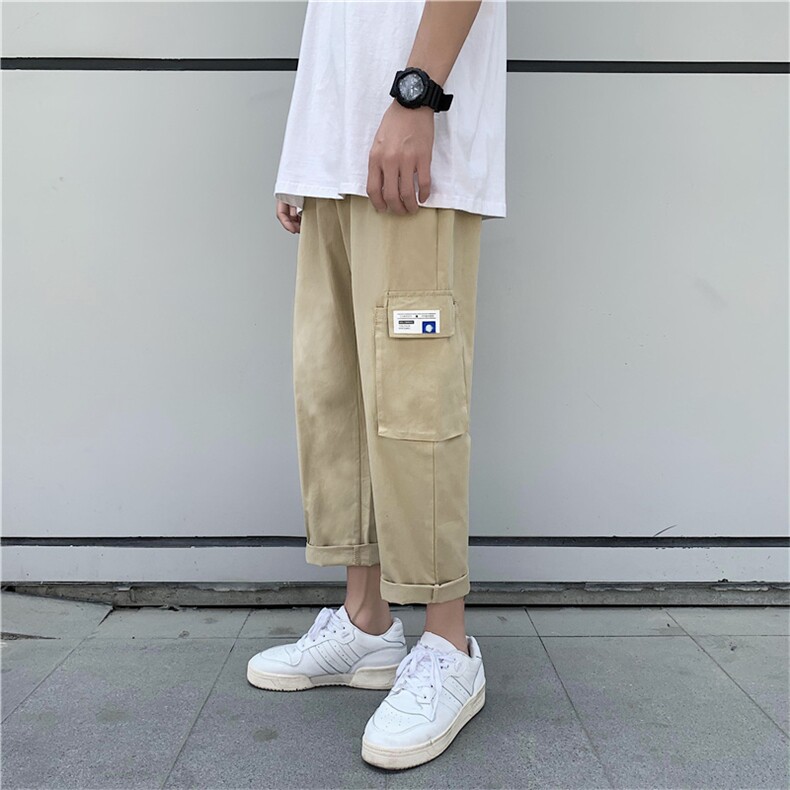 现货主推 夏季港风潮男韩版直筒宽松休闲裤工装裤九分裤图片
