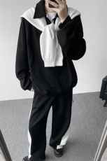 5XL-M潮流高级感披肩撞色拼接翻领百搭卫衣宽松弯刀长裤TZ113P118，男装卫衣，电商D206-1