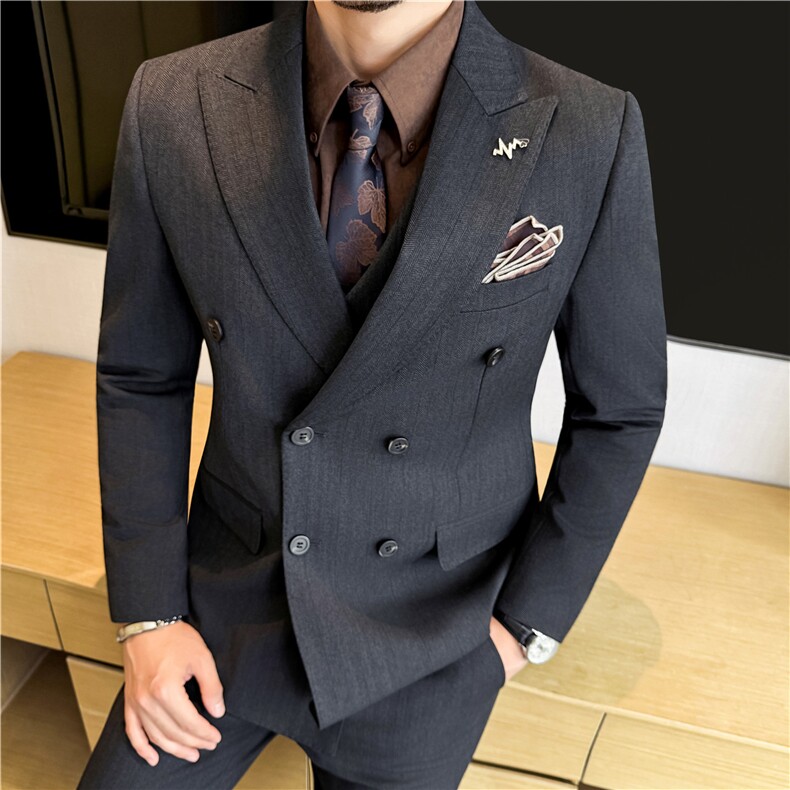 羊毛~秋冬加厚条纹西服三件套高品质毛呢西装套装男SJT8069-P325,男装西服套装,电商A213