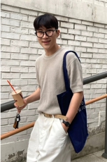 小众设计感针织垂感冰丝短袖体恤薄款上衣PL116/P40降，男装T恤，电商A243