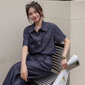 牛仔套装阔腿裤两件套春夏装女2025年新款时尚一整套穿搭显高显瘦图片