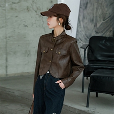 2024春装新款率性复古机车皮衣外套，女装皮衣，美拉德工厂直营店