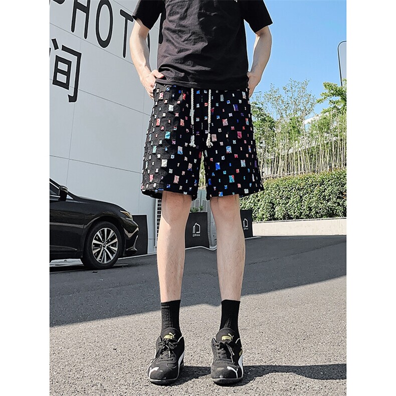 DK162-P32花白短裤男女夏季新款休闲冰丝沙滩中裤宽松百搭五分裤,男装牛仔裤,电商A178