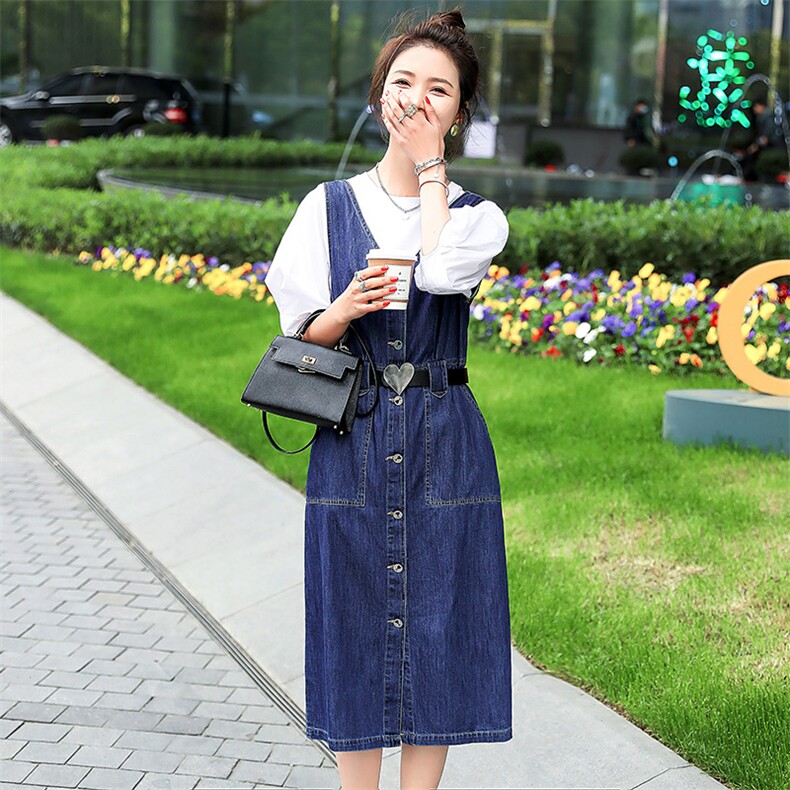 2022韩版时尚新品牛仔背带裙修身显瘦气质长裙百搭潮流女装连衣裙,女装连衣裙,钱塘布衣
