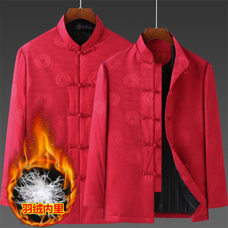 【情侣款】中老年唐装爸爸羽绒服外套男女爷爷奶奶过生日过寿上衣,男装羽绒服,钱塘723