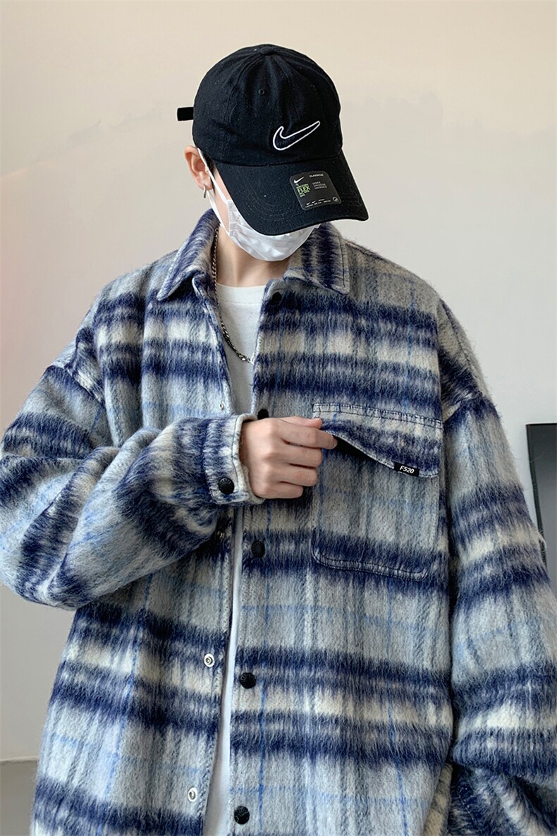 8XL-M特大码小香风长毛呢外套男秋季翻领衬衫夹克上衣JK1305P70,男装夹克,电商D206-1