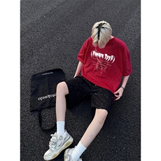 可48小时发货支持抖音得物来样二开美式满天星亮片短袖T恤MTX666，男装T恤，电商A486
