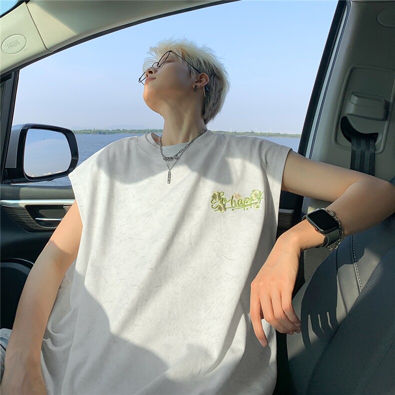 大 250克重磅砂洗刺绣天丝棉冰丝坎肩背心T恤JF507特P35控55图片