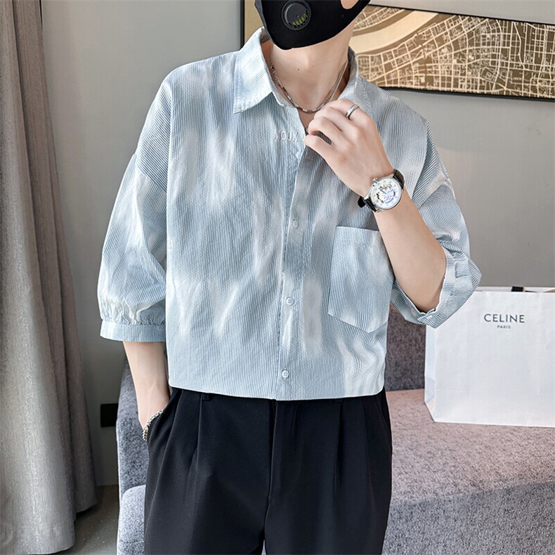 社会小伙2025春季新款衬衫男士高品质七分袖打底衬衫男901C13P58,男装衬衫,星座901