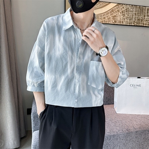 社会小伙2025春季新款衬衫 男士高品质七分袖打底衬衫男901C13P58图片