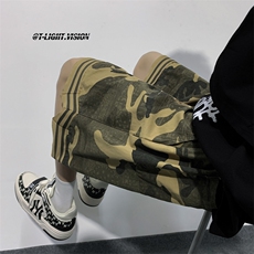 夏季新款港风痞帅潮流百搭迷彩直筒休闲牛仔裤五分裤DK03-P40，男装休闲裤，星座308B-1
