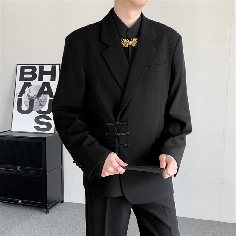 2025春装大码改良中山装结婚登记演出复古立领盘扣中式西装外套,男装西服,星座909