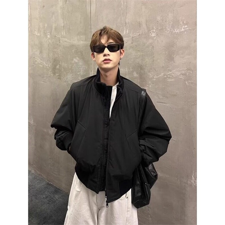 黑色飞行夹克棉服男冬季短款面包服美式cleanfit廓形立领棉衣外套,男装棉衣,星座908-1