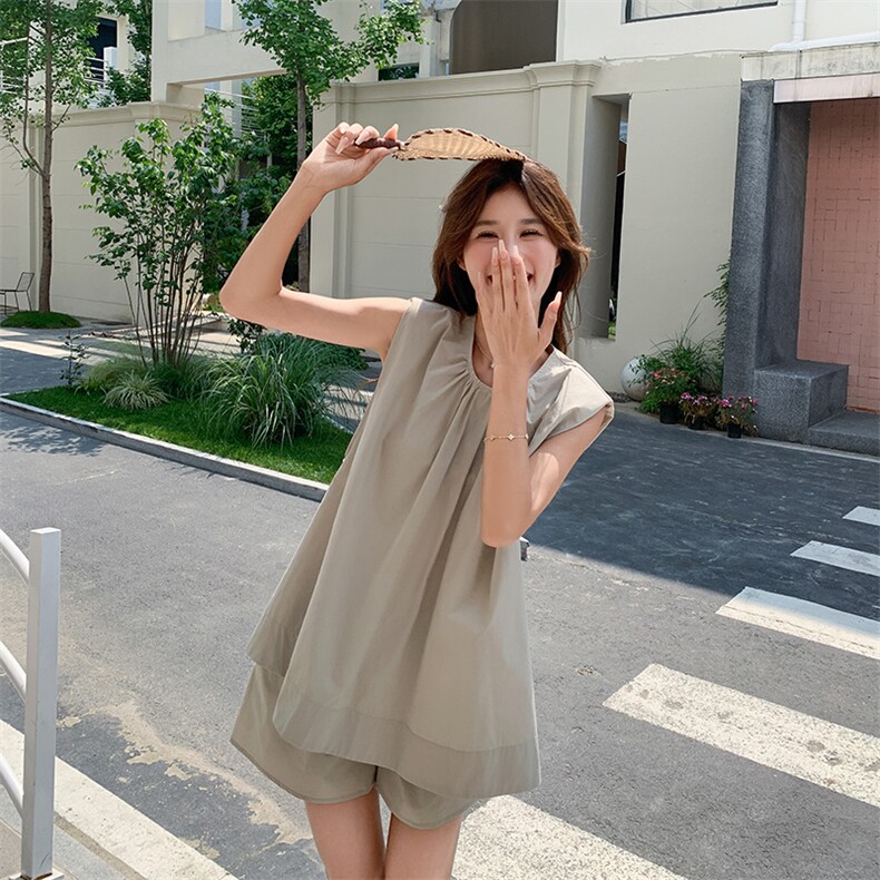 法式俏皮减龄背心上衣套装女2025夏季新款宽松显瘦阔腿短裤两件套,女装套装/套裙,纯色衣恋