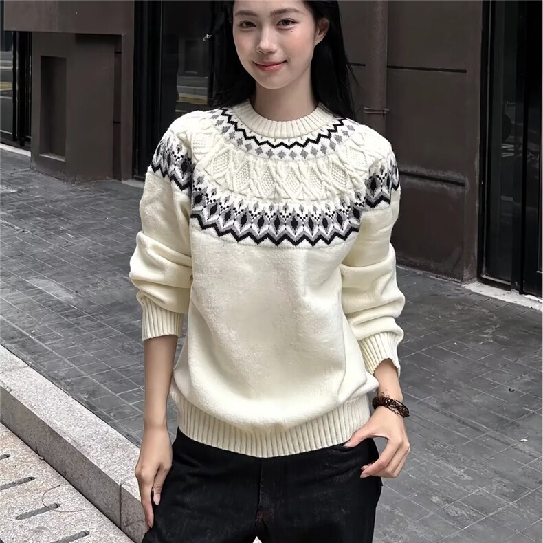 复古重磅提花圆领针织衫男女宽松情侣休闲打底毛衣513AMY2638P48,男装T恤,星座513A