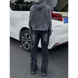 美式ins高街hiphop微喇扎染牛仔裤货号K2313P55控78图片
