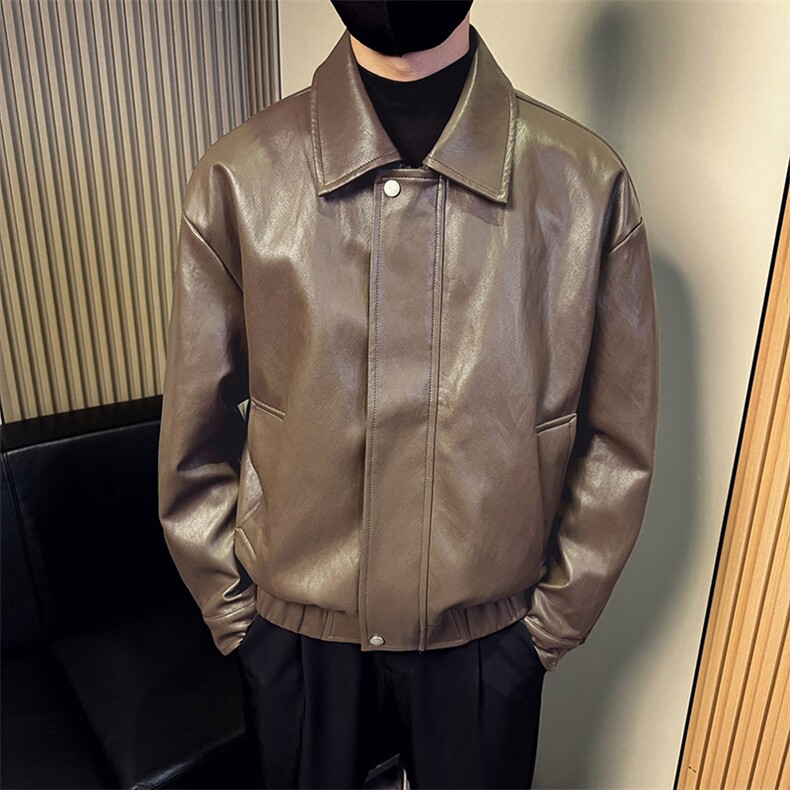 春秋季翻领皮衣潮流简约行政皮夹克男A368-P5807-P138,男装夹克,电商A368