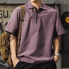 美式简约香港轻奢2025夏季新款Polo衫复古肌理感半拉链薄款T恤，男装T恤，星座506A