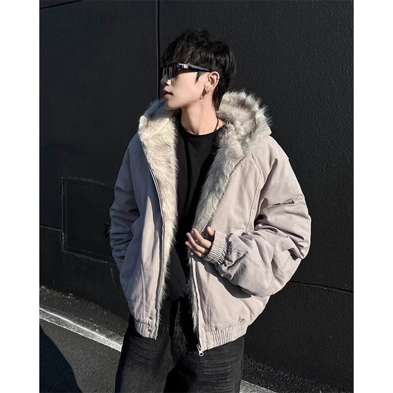 现货高品质美式高街冬季重磅硬挺短款座山雕毛领棉衣男女加厚外套，男装棉衣，电商A486-1