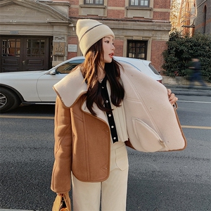 2023年冬季皮毛一体外套女加厚加绒,粉红色玫瑰色搭配图片