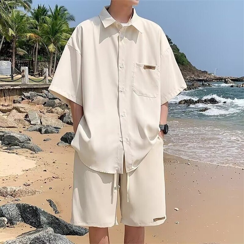 衬衫短裤夏季男套装痞帅时尚潮牌宽松短袖一套穿搭休闲运动两件套,男装衬衫,星座218-1（原230）