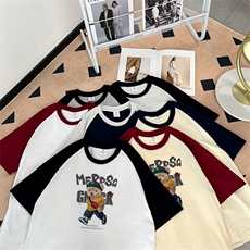 纯棉短袖插肩T恤重磅夏季宽松撞色拼接印花半袖圆领拼色，男装T恤，星座1013
