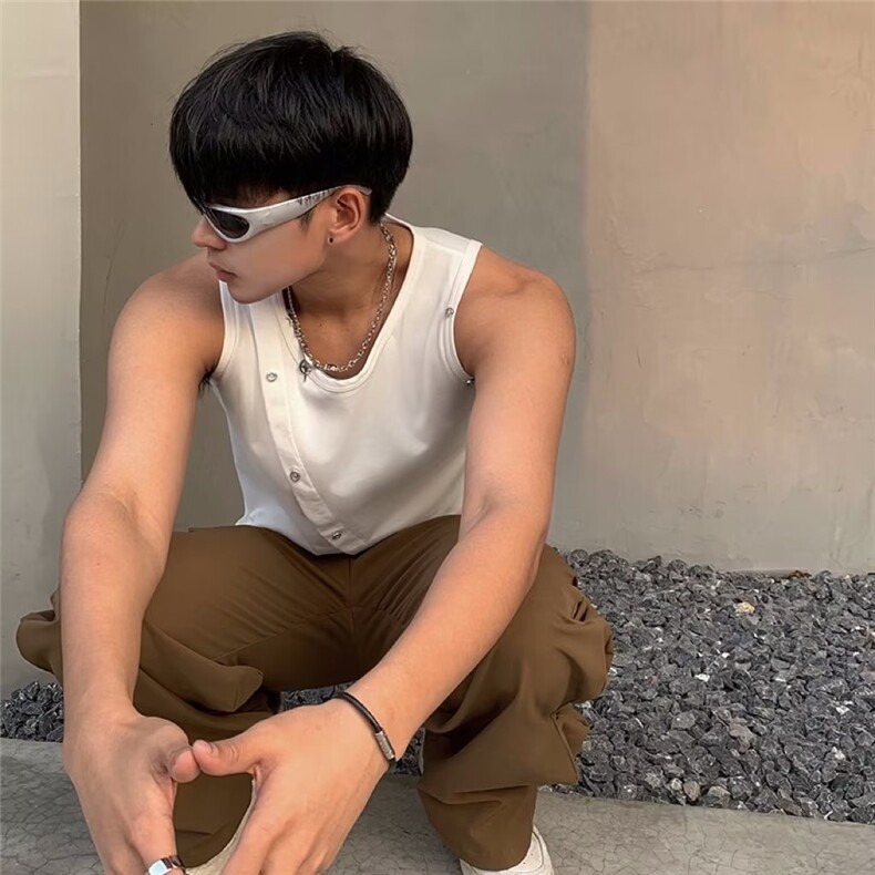 男夏季百搭潮流时尚针织不规则背心 P34图片