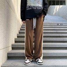 棋盘格垂感条纹卫裤男秋冬休闲宽松高街直筒阔腿运动裤~Q557-p45，男装休闲裤，星座601-2