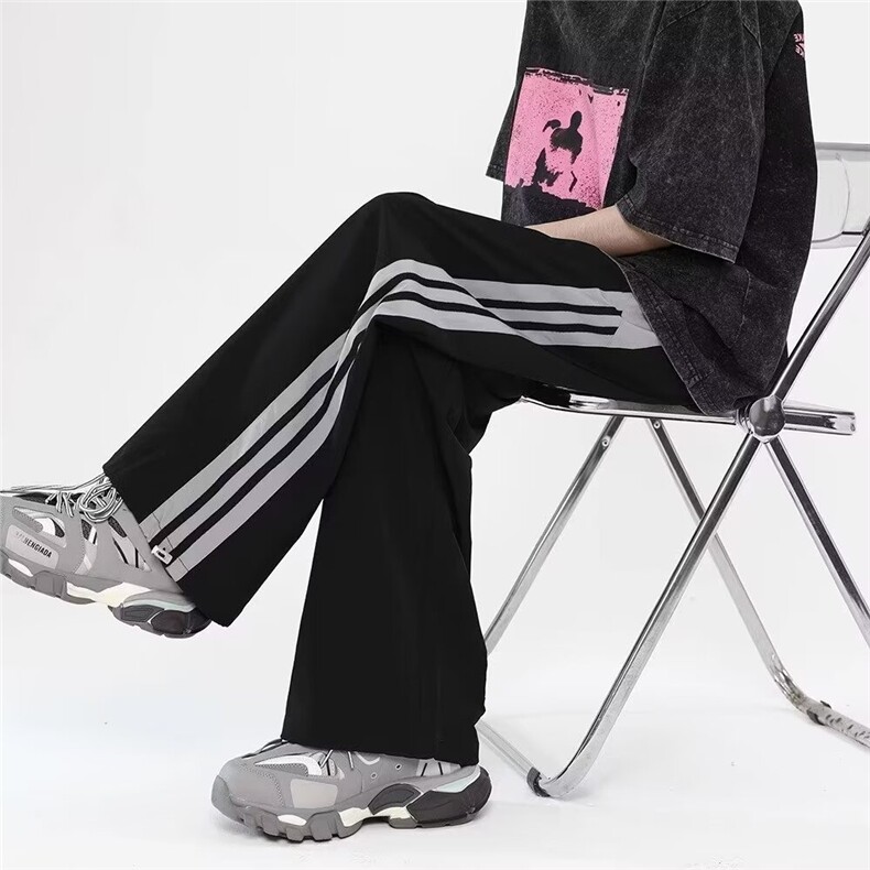网络图现货！美式hiphop条纹裤子垂坠感宽松阔腿拖地裤RC162-P50,男装休闲裤,星座1005-6