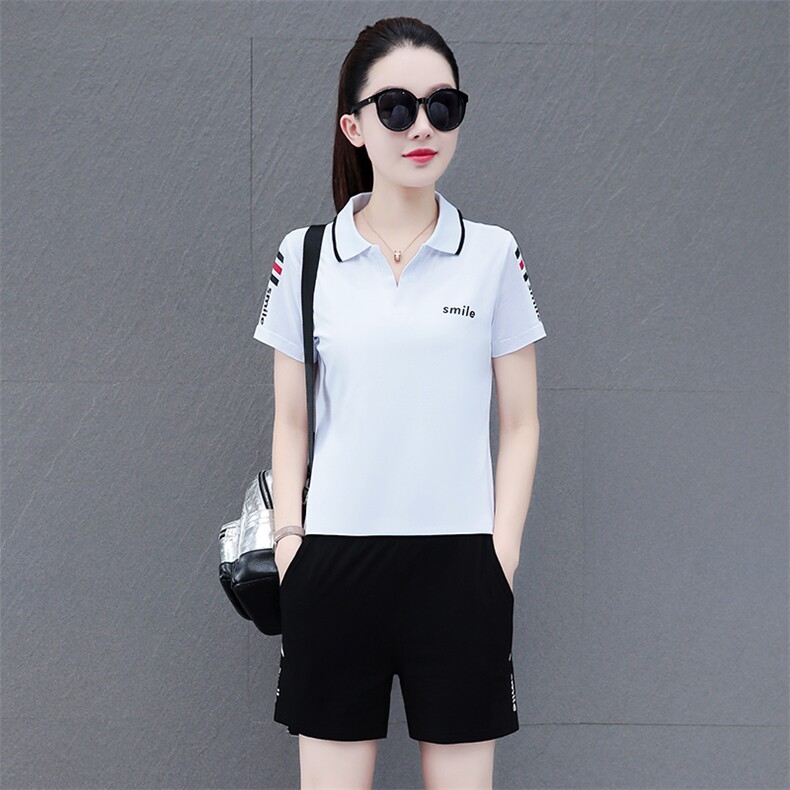 运动服套装女夏季2023年新款时尚洋气休闲女装夏天纯棉短袖两件套,女装运动套装,燕颉服饰