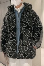 M8020P90港风外景连帽休闲宽松拼色裂纹印花羊羔毛潮学生外套，男装棉衣，电商A026-1