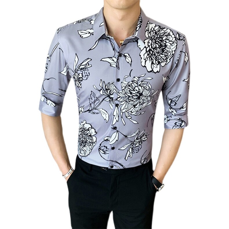 312A-114-P552025新款韩版修身帅气花衬衫英伦时尚男士衬衣A,男装衬衫,星座312A-5
