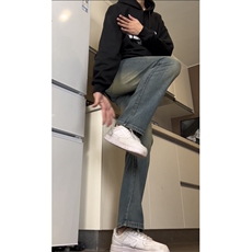 撞色怀旧微喇叭裤男设计感小众韩版宽松直筒牛仔裤ins潮GJ306P45，男装牛仔裤，电商D256A(原A064A)