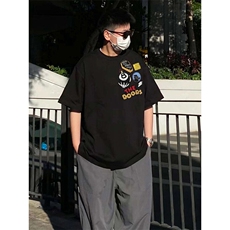 万针全刺绣工艺得物抖音高品质260克纯棉双纱美式高街短袖T恤P33，男装T恤，电商A486-1