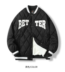 港风冬款男棒球立领棉衣字母绣花菱形面包服外套P85，男装棉衣，电商B388