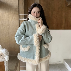 现货加绒小香风麂皮绒皮毛一体2C229-81217-P218-K408，女装短外套，2C229
