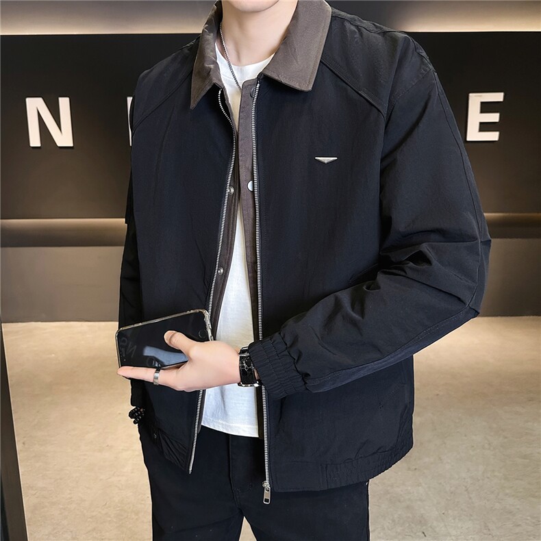 2026新款春季假两件男士外套拼接翻领夹克上衣服A313-26105-P105，男装夹克，电商A313
