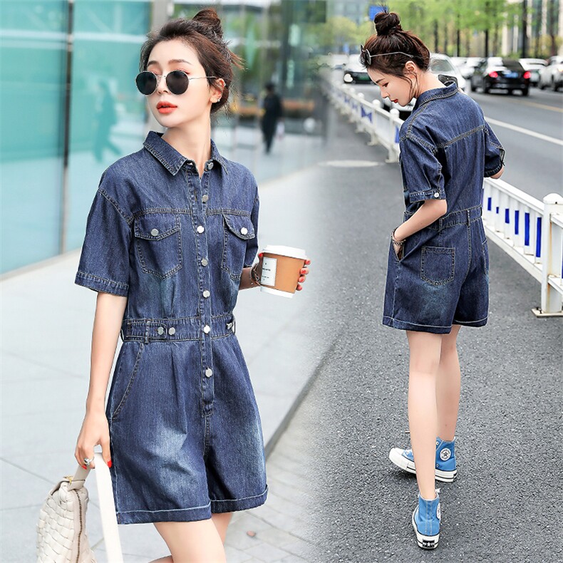 2022韩版新品时尚牛仔连体裤连体短裤，女装连体裤，钱塘布衣