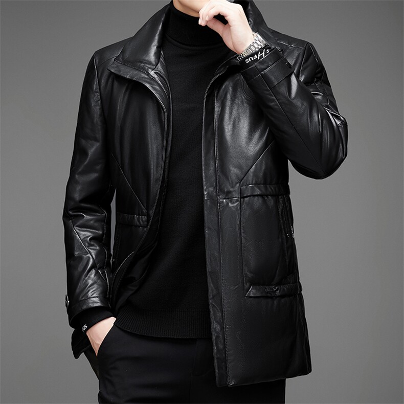 DLSN8128羽绒皮衣男头层绵羊皮白鸭绒羽绒服皮风衣P1400,男装皮衣,电商B360