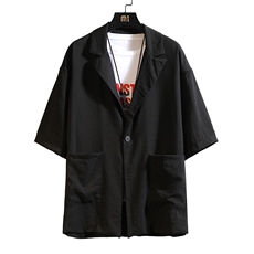 A119-P50七分袖西装男大码宽松五分袖小西服砖墙挂拍，男装西服，电商A040A