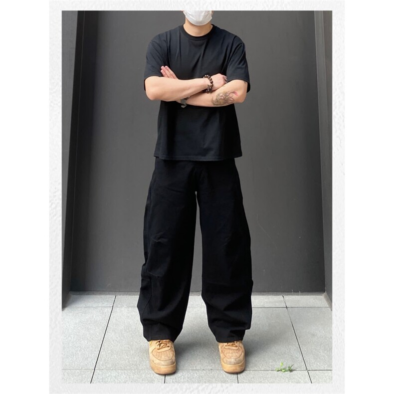 美式高街弯刀休闲裤设计感褶皱潮流宽松阔腿工装裤K90056-P50网图,男装工装外套,电商B245