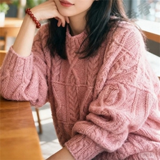 2025年秋季常规款厚款套头单件常规半高领绞花套头，女装针织衫/毛衣，新胜羊绒