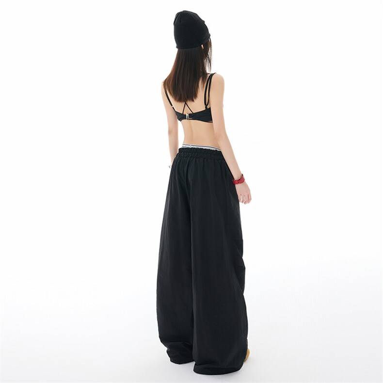 美式假两件绑带休闲裤男女时尚街头两穿宽松显瘦阔腿裤YD9047-P80,男装休闲裤,星座509