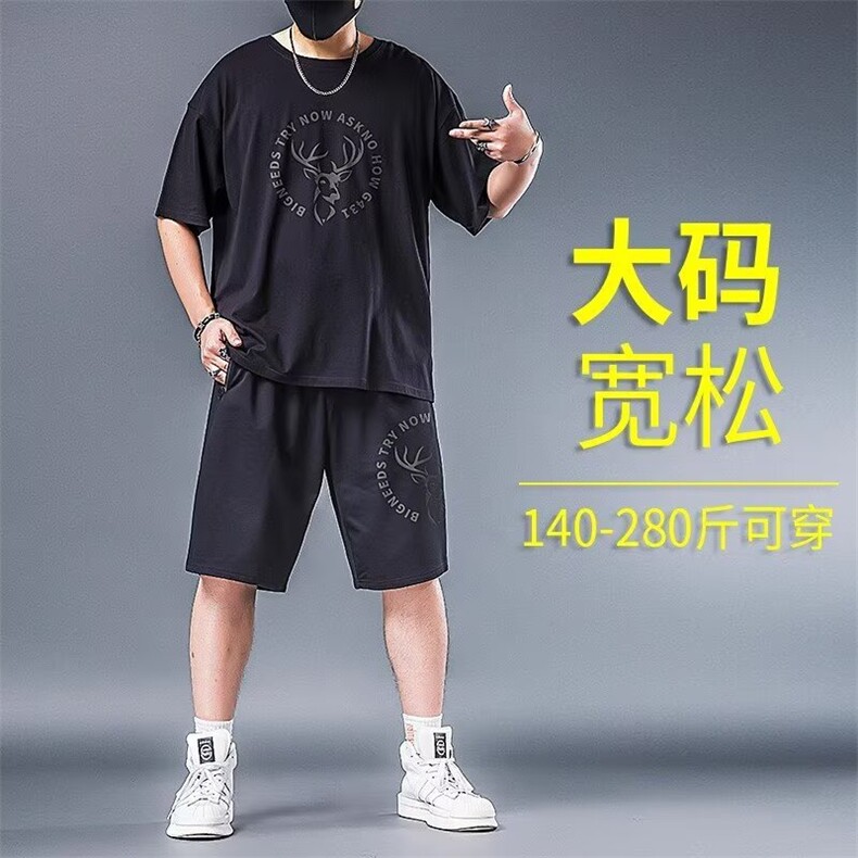 大码短袖套装男加肥加大春夏季胖子半袖t恤七分裤肥佬宽松两件套图片