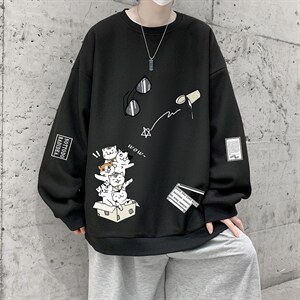 华夫格卫衣圆领卫衣男大码长袖t恤男外套 HW76115-P30加绒款-P40图片